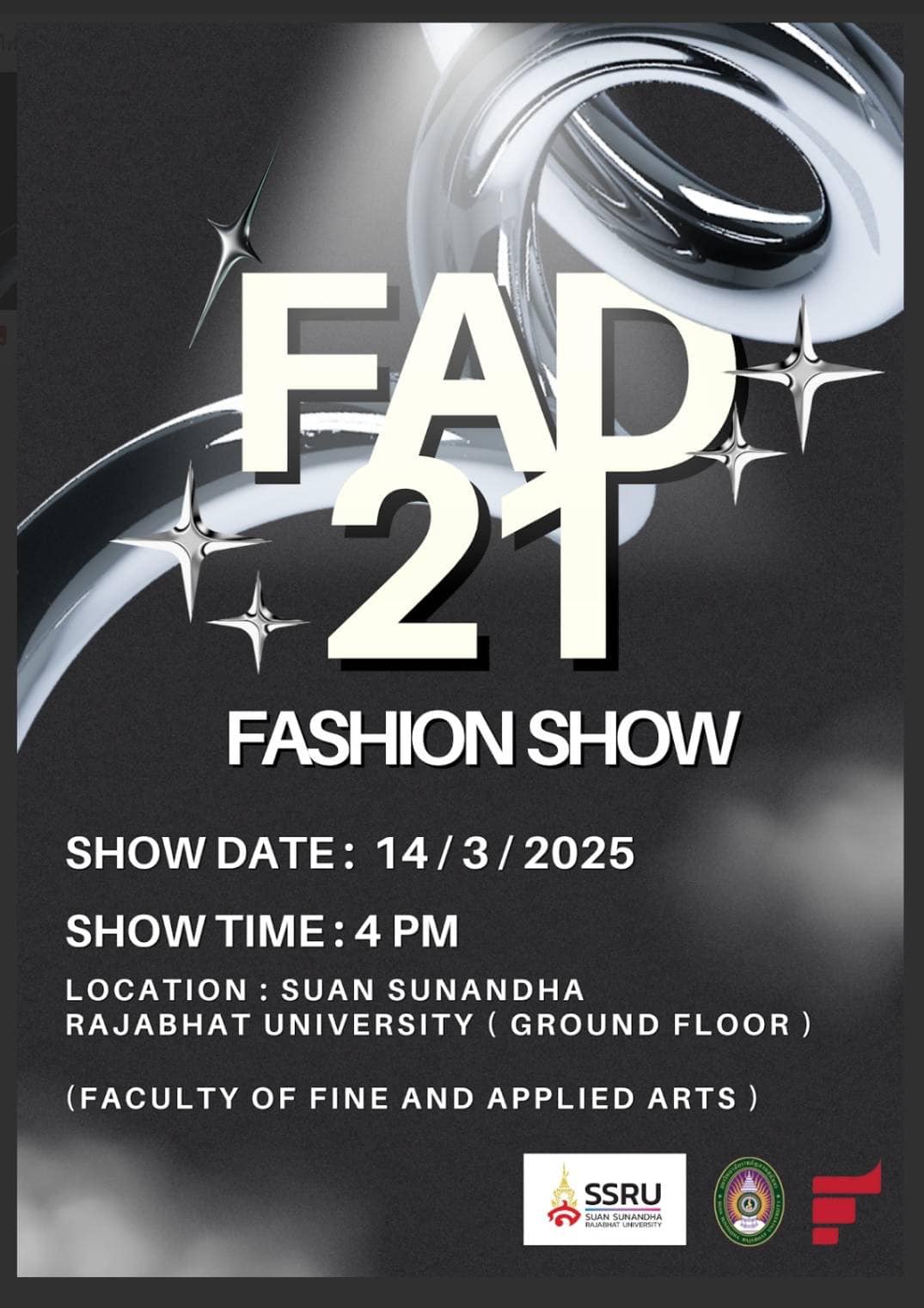 เตรียมพบกับแฟชั่นโชว์ผลงานนักศึกษาชั้นปีที่ 1 • F A D 2 1 •