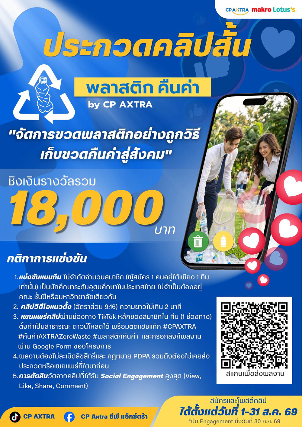 ส่งผลงานประกวดคลิปสั้น ชิงเงินรางวัลรวม 18,000 บาท ส่งผลงานประกวดคลิปสั้น ชิงเงินรางวัลรวม 18,000 บาท