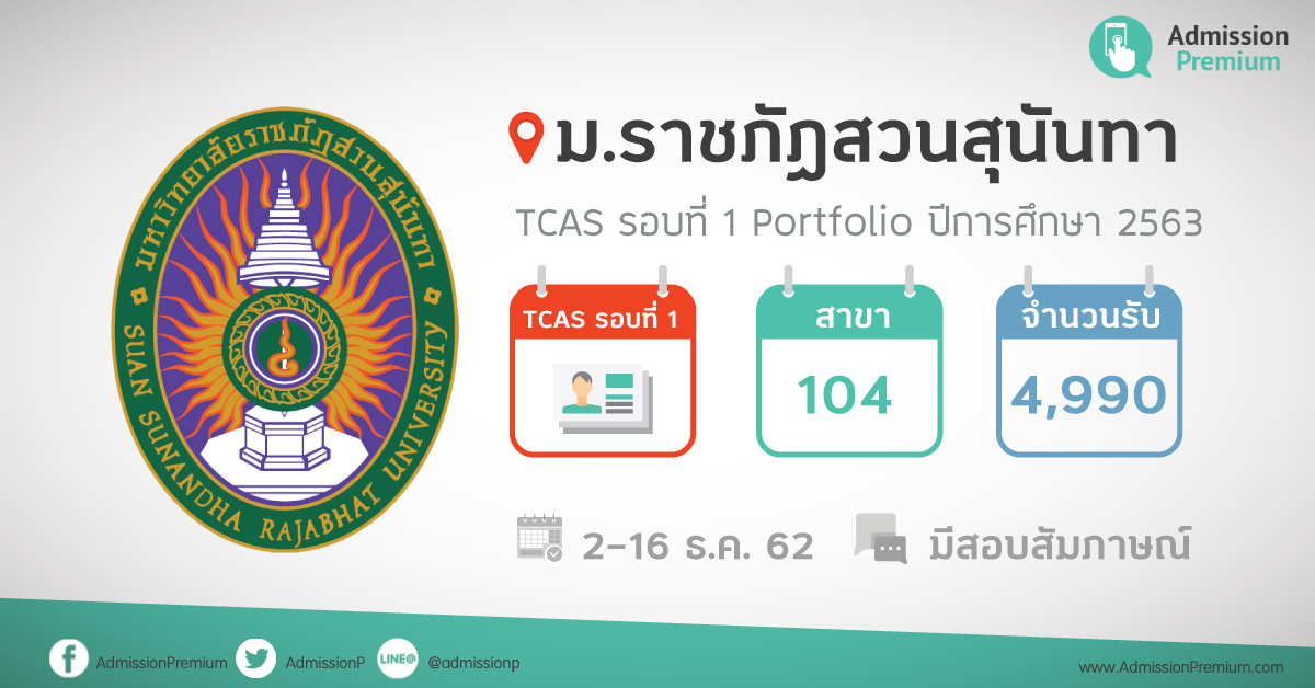 TCAS รอบที่ 1 Portfolio มหาวิทยาลัยราชภัฏสวนสุนันทา ปีการศึกษา 2563