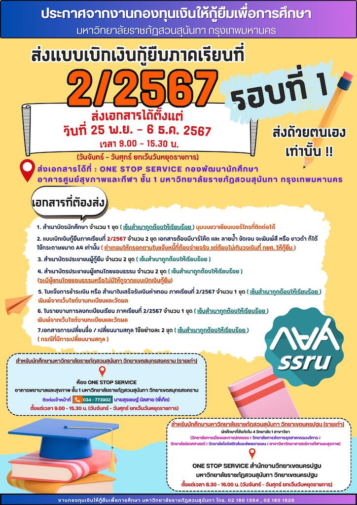 เปิดรับเอกสารแบบเบิกเงินกู้ยืม ภาคเรียนที่ 2/2567
